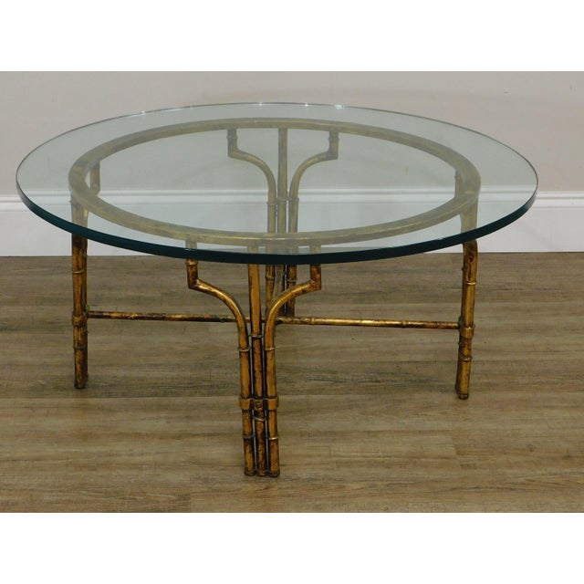 Faux Bamboo Gilt Metal Base Round Glass Top Coffee Table ...