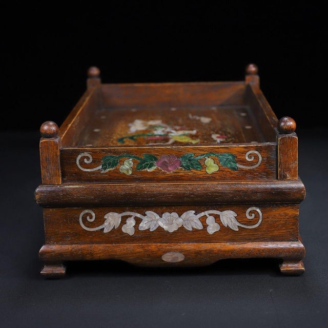 Huali Rosewood Tray Box Inlaid With Mother-of-Pearl For Sale - Image 4 of 10