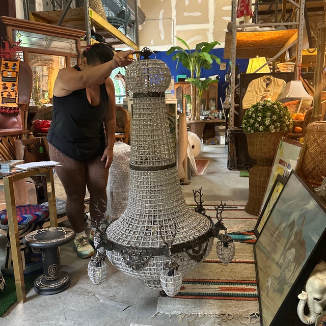 Bronze 1970s 18 Light Dark Bronze Gazelle Double Tier Chandelier For Sale - Image 8 of 9