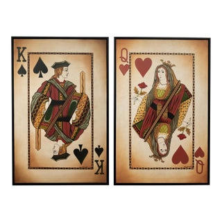 Pair of Large Vintage King and Queen Playing Card Prints For Sale
