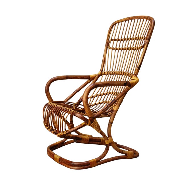 Wood Rattan and Bamboo Armchair attributed to Tito Agnoli, Italy, 1960s For Sale - Image 7 of 7