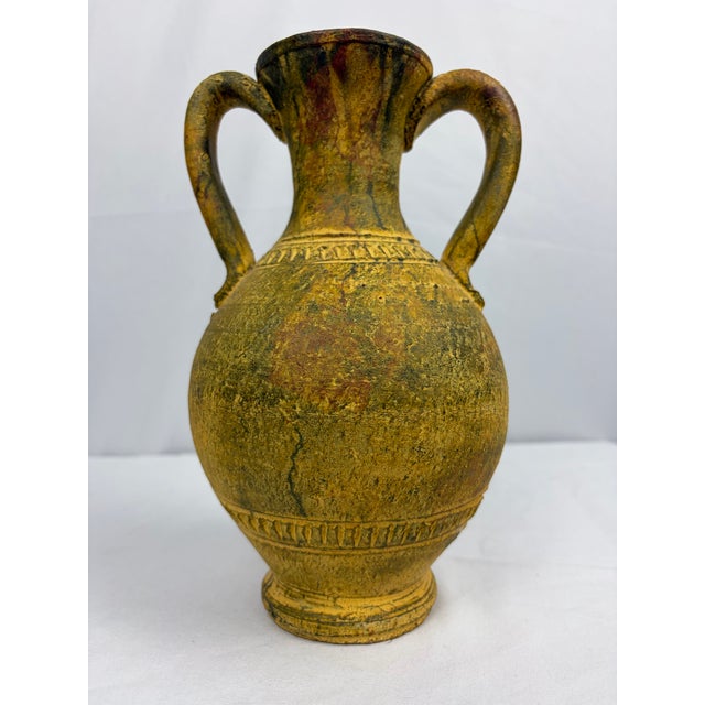 Goldenrod Late 20th Century Italian Scavo Style Terracotta Amphora Urn | Rustic Mediterranean Vessel For Sale - Image 8 of 9