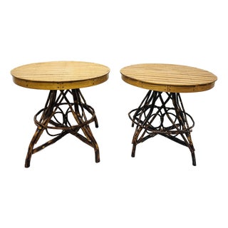 Late 20th Century Pair of Adirondack Twig Side Tables With Rustic Bentwood Bases For Sale
