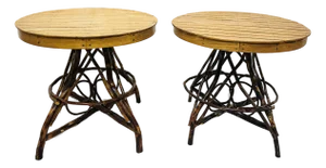 Late 20th Century Pair of Adirondack Twig Side Tables With Rustic Bentwood Bases