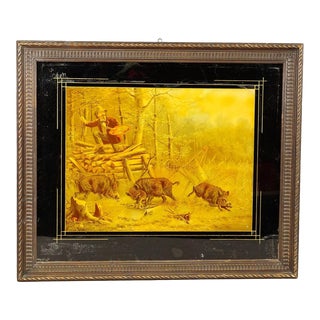 Antique Print With Humoristic Scene Featuring Wild Boars and a Painter For Sale