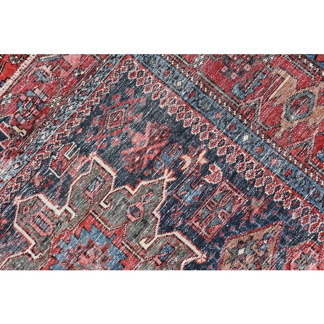 Antique Persian Karajeh Rug With Three Geometric Medallions in Red & Blue For Sale - Image 11 of 11