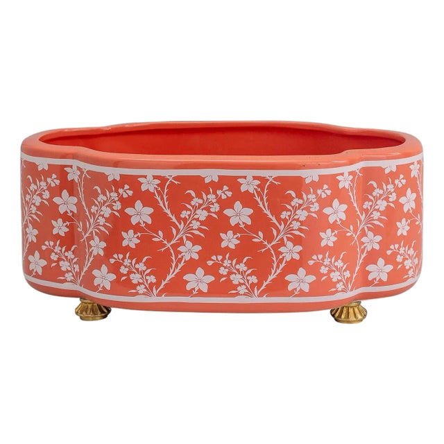 Williamsburg for Port 68 Floral Vine Scallop Footed Oval Planter, Coral For Sale