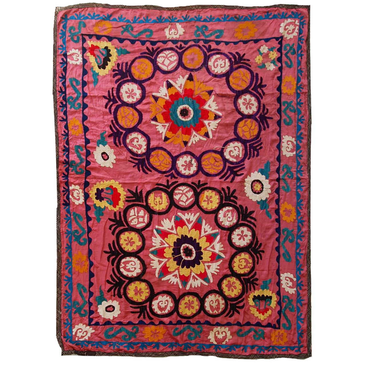 1960s Vintage Uzbek Suzani Embroidery Rug 4′3″ × 5′8″ Chairish