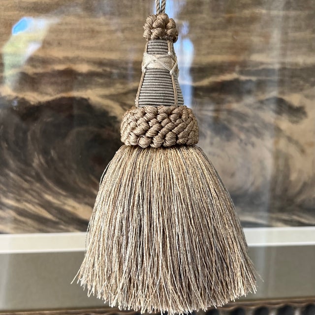 Sage Green Key Tassels With Looped Ruche - a Pair For Sale - Image 4 of 13