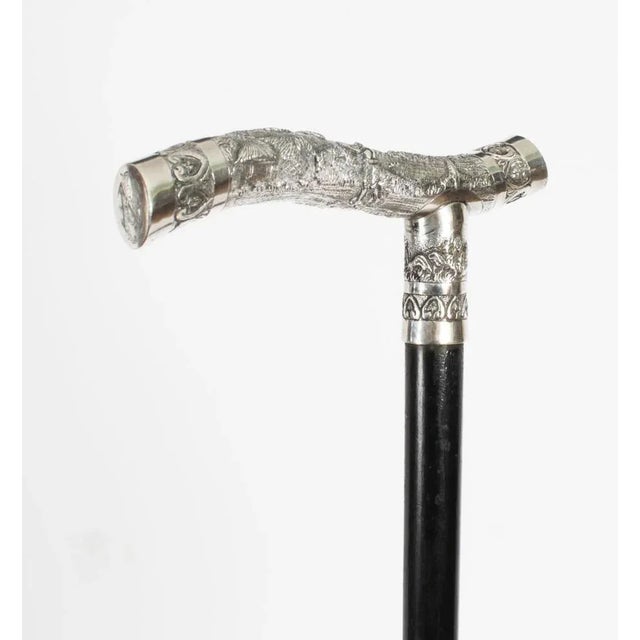Antique Oriental Silver Handle Walking Stick For Sale - Image 5 of 10