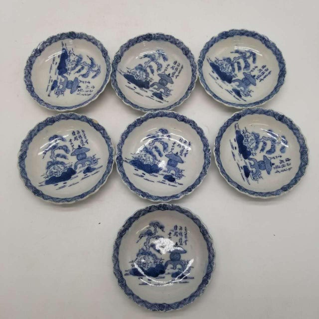 Blue Ko-Imari Landscapes – Antique Arita Blue and White Dishes Set of 7 For Sale - Image 8 of 9