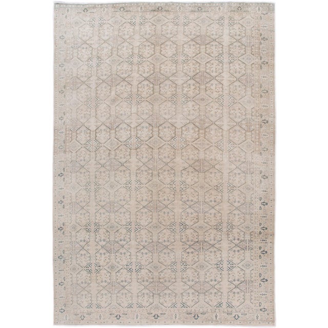 Vintage Turkish Handmade Beige Geometric Wool Rug For Sale - Image 11 of 11