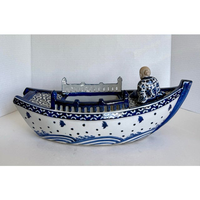 Vintage Japanese Porcelain Kutani Ware Figural Boat Ikebana Vessel Cachepot For Sale - Image 10 of 12