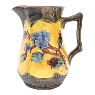 Antique Majolica Floral & Leaf Pitcher For Sale