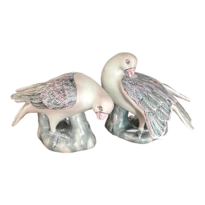 Vintage Chinoiserie Bird Sculpture Figurines - a Pair