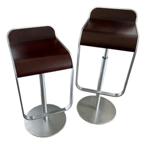 Attributed to LaPalma Lem Piston Bar or Counter Stool Dark Stained Oak and Stainless Steel (2 Available)