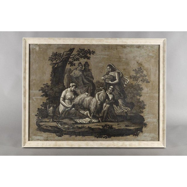 Early 19th Century Zeus Fed by the Goat Amalthée, 1800s, Wallpaper Fragment, Framed For Sale - Image 5 of 15