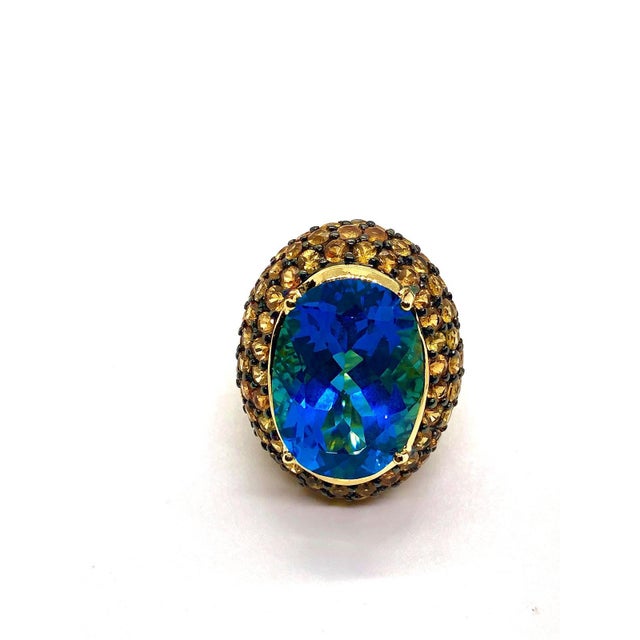 Bochic “Orient” Vintage Yellow Sapphire & Blue Topaz Ring Set 18 K Gold & Silver Natural Blue Topaz 12.00 Carat Natural...