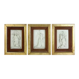 Early 20th Century Decorative Hunting Motif Framed Plaster Reliefs - Set of 3