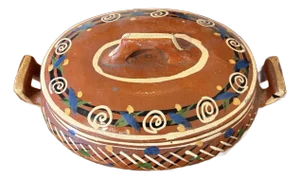 Vintage Mexican Tlaquepaque Art Pottery Casserole Dish With a Lid.