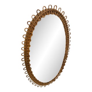 1970s Mid-Century Modern Bamboo Italian Oval Wall Mirror by Bonacina For Sale