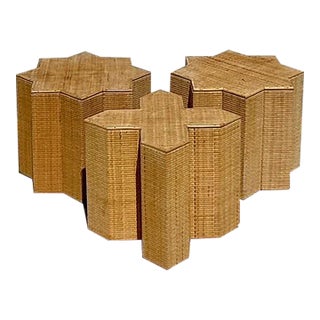 Vintage Boho Woven Rattan Star Side Tables - Set of 3 For Sale
