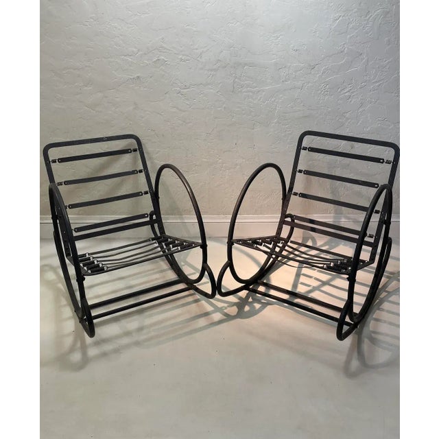 1930s American Art Deco Streamlined Tubular Steel “Hoop” Rocking Chair- Set of 2 For Sale - Image 4 of 8