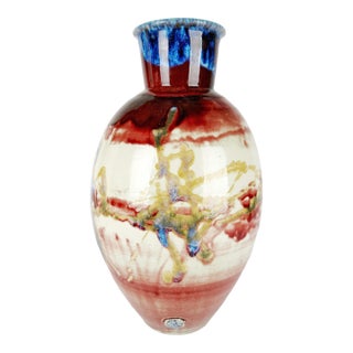 1997 Signed Oliver Boyd Monumental Studio Art Pottery Vase – 17.5” Hand Thrown Ceramic Vessel With Abstract Crystalline Glaze For Sale