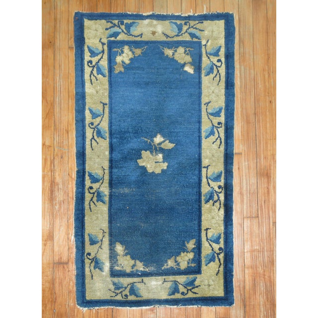 Textile 1940s Zabihi Collection Blue Chinese Small Rug - 2'1" x 3'8" For Sale - Image 7 of 18