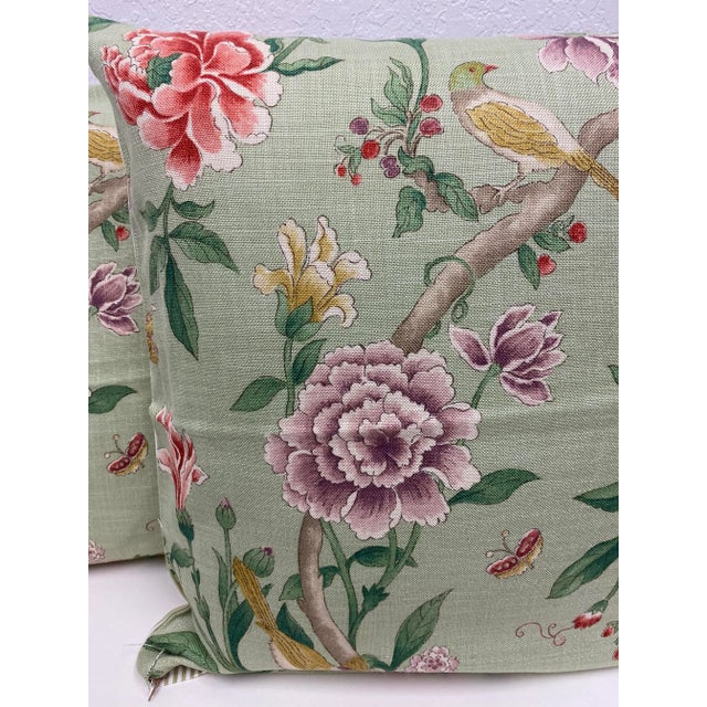 English Pair of 22" Square Pillows With a Vintage Inspired Floral Pattern Dotted With Birds & Butterflies - Made in Uk. For Sale - Image 3 of 10