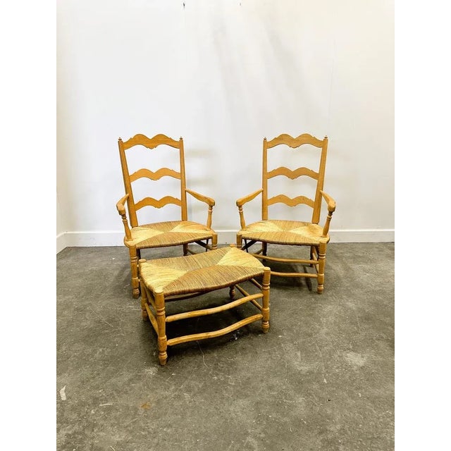 French Provencal Radassier Beech Chairs and Ottoman, Set of 3 For Sale - Image 4 of 8