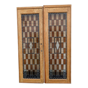 Pair of Antique Stained Glass French Doors Tall 95"h Door Set