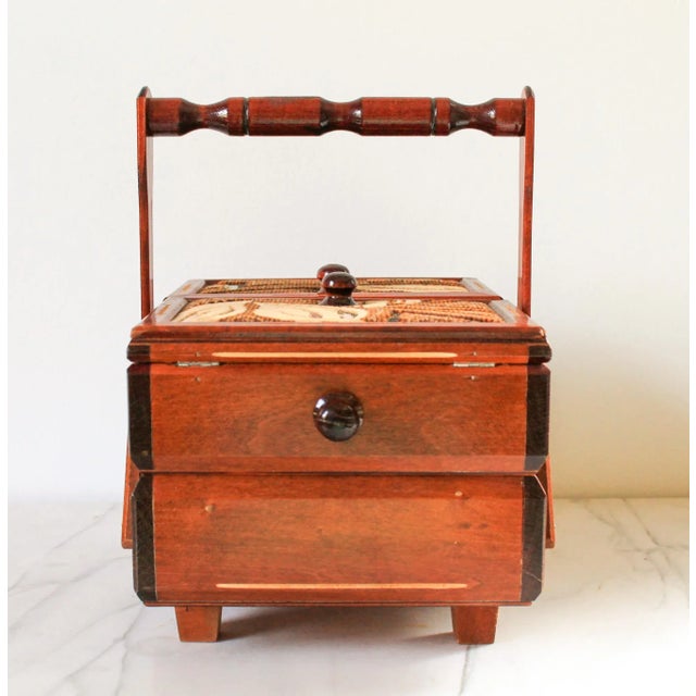 Vintage Wood Sewing Box For Sale - Image 4 of 10