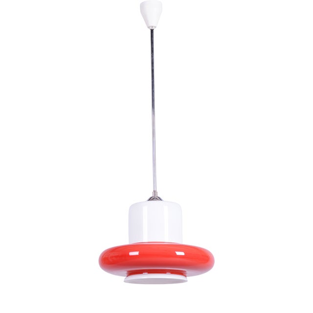 Mid-Century Czech Red Glass Pendant Light attributed to Napako, 1960s For Sale