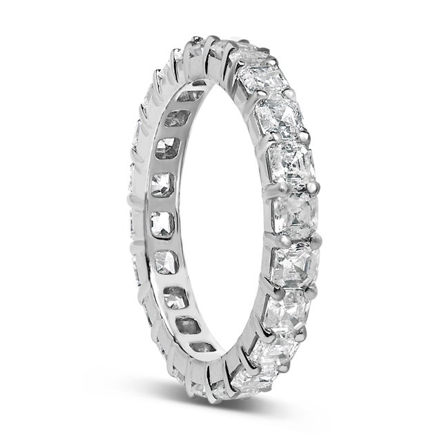 14K White Gold 2 1/3 Cttw Asscher Cut Lab Grown Diamond Eternity Band Ring (E-F Color, VS1-VS2 Clarity) - Ring Size 5.5, Size 5.5 For Sale - Image 4 of 8