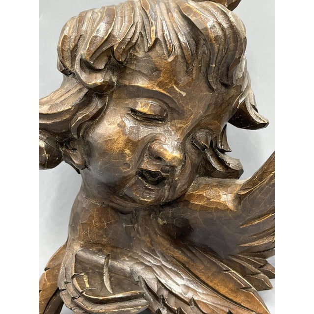 Large 19th Century Hand Carved Putti Winged Angels, Set of 2 For Sale - Image 4 of 12