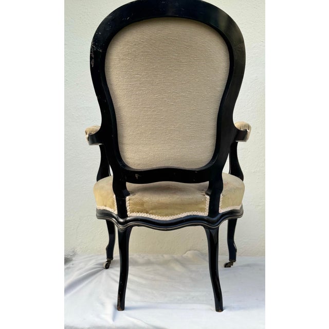 Textile Pair of Antique 19th Century Ebonized French Fauteuils W/Original Needlepoint Upholstery For Sale - Image 7 of 11