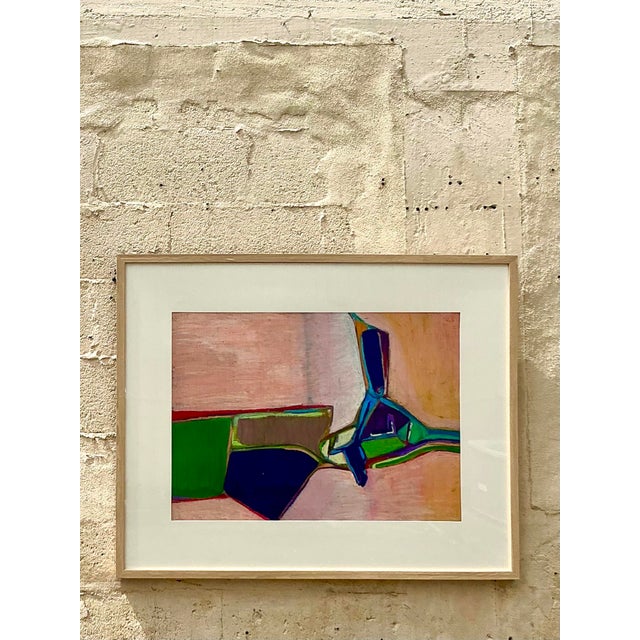 Late 20th Century Late 20th Century Vintage Boho Original Pastel Abstract on Paper For Sale - Image 5 of 6