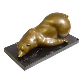 Large Bronze Polar Bear Sculpture with Golden Patina, 1900 For Sale