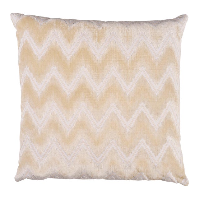 Schumacher Chevron Velvet 20" Pillow in Champagne For Sale