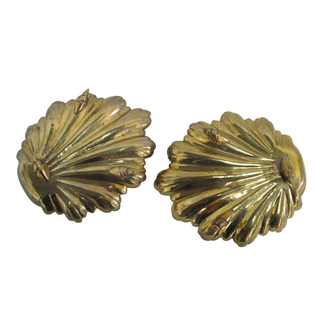 1970s Italian Raymor Style Solid Brass Coastal Footed Seashell Tray Dish Pair For Sale - Image 5 of 7