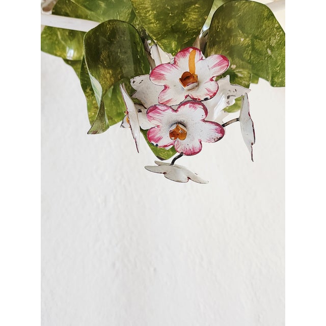 Vintage Italian Handpainted Foral Motif Tole Chandelier For Sale - Image 14 of 18