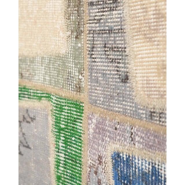 Green Vintage Green Patchwork Turkish Runner Rug - Handwoven Boho Hallway Carpet For Sale - Image 8 of 11