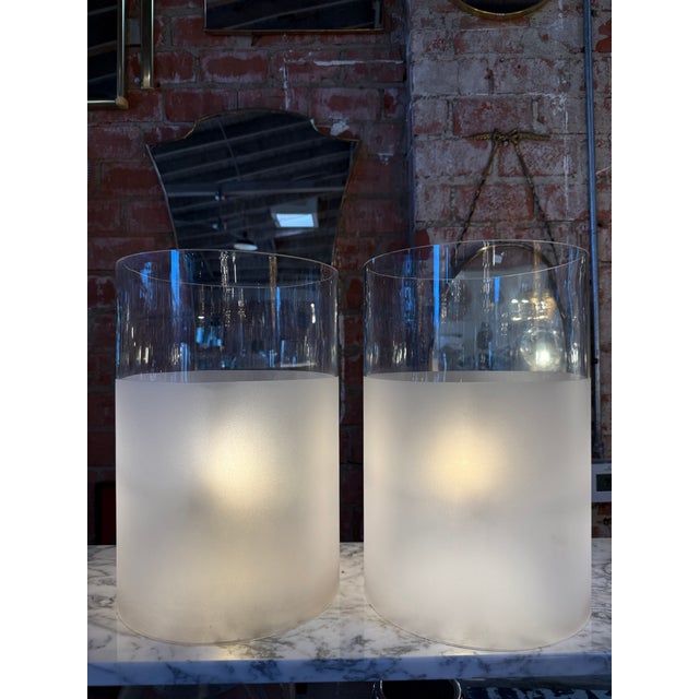 1970s Frosted Glass Cylinder Table Lamps - a Pair For Sale In Los Angeles - Image 6 of 8