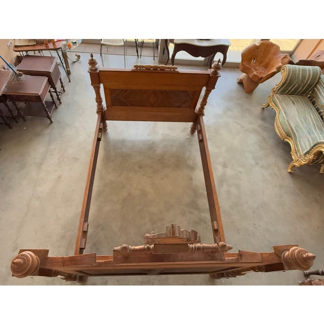 Wood Antique French Louis XVI Style Full Size Rosewood Carved Bed Frame Baroque For Sale - Image 7 of 18