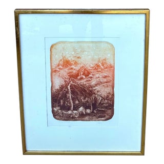 "Paiute Wikiup" Etching Roy Purcell Artist’s Proof Framed Native American For Sale