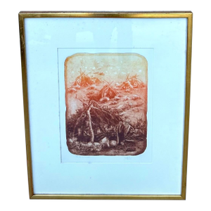 "Paiute Wikiup" Etching Roy Purcell Artist’s Proof Framed Native American