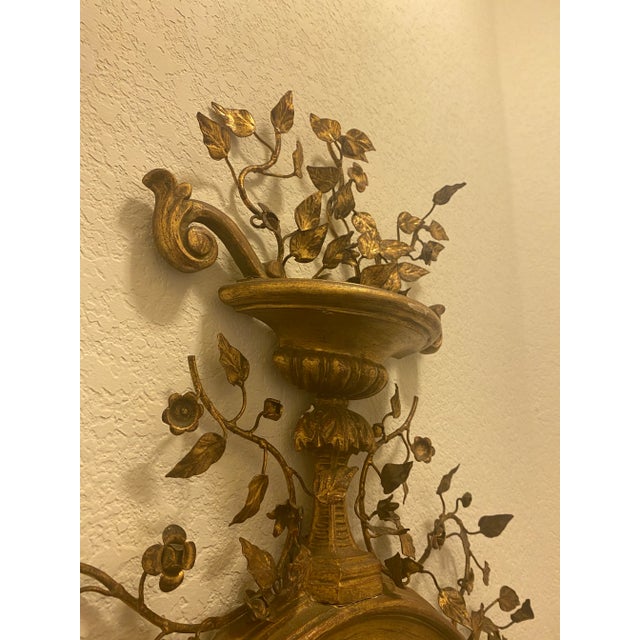 Wood Vintage Italian Wall Mirror With Metal Floral Accents - Early 20th C For Sale - Image 7 of 10