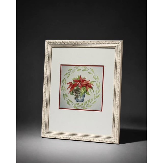 Farmhouse Framed Floral Poinsettia Wall Art in Ornate White Frame For Sale - Image 3 of 4