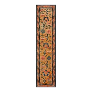 1920s Orange Amber Floral Antique Chinese Tibetan Rug 2'1" X 8'4" Wool Knotted Carpet Runner For Sale